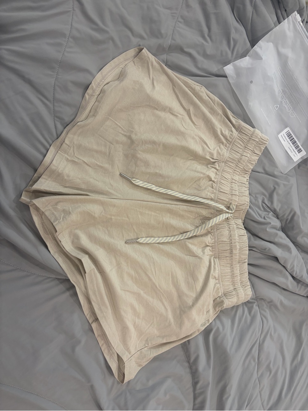 Beige Athletic Drawstring Women's Shorts